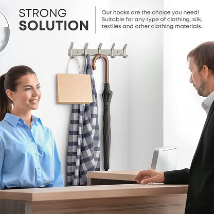 Coat Rack Wall Mount – Brushed Nickel 15 Inch Stainless Steel Hook Rail with 5 Heavy Duty Double Coat Hooks – Wall Mounted Coat Hanger for Entryway, Bathroom, Bedroom, Towel, Hat Organizer