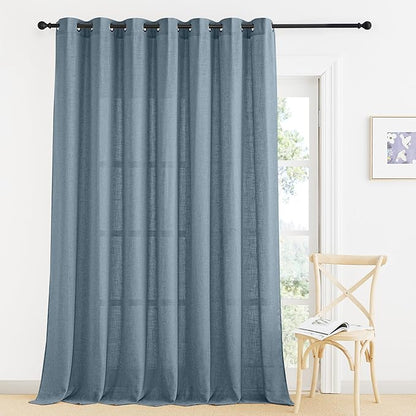 RYB HOME Natural Semi Sheer Curtains - Linen Texture Light Filtering Privacy Lightweight Wrinkle-Resistant Washable Vintage Drapes for Kitchen Home Office, W 60 x L 95 inches, Stone Blue, 1 Panel