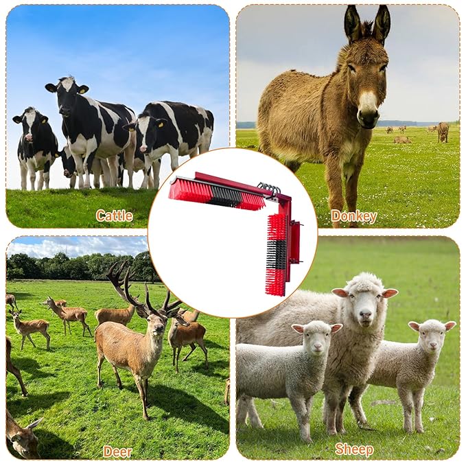 Livestock Scratch Brush With Spring Iron Holder，Animal Back Scratching Brush For Cow,Cattle,Sheep, Horses,Pigs，Massage Grooming Tool-Mewly Pet