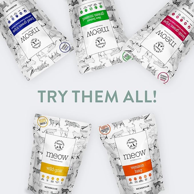 Meow Air Dried Cat Treats - Venison Lung, High Protein, Healthy Cat Snacks and Toppers, All Natural for All Life Stages, 1.76 oz-Mewly Pet