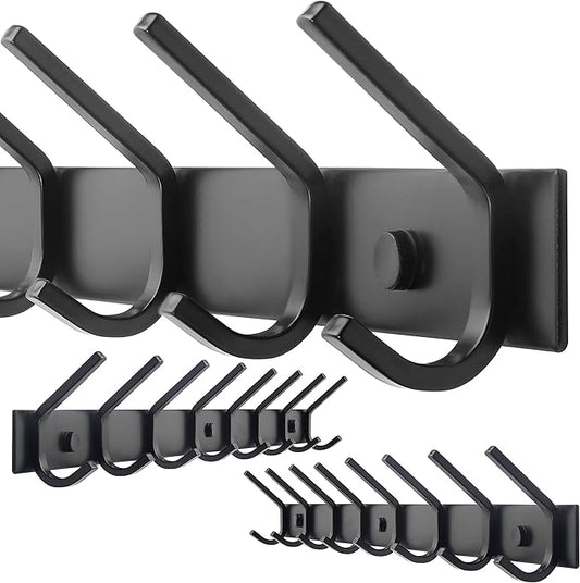WEBI Coat Rack Wall Mounted,8 Hooks for Hanging Coats,Hook Rack Hook Rail Coat Hanger Wall Mount for Backpack,Clothes,Jacket,Black,2 Packs