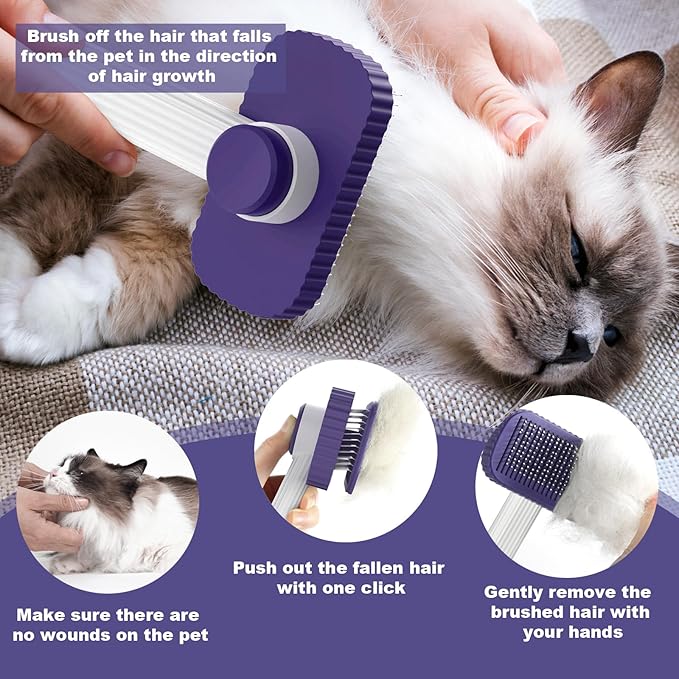 Cat brush, Cat Brush for Long or Short Haired Cats, Remove Loose Fur and Mats, Rounded Pins Reduces Painful Pulling, Not for Tangle and Curly Fur, Dark Blue-Mewly Pet