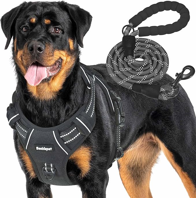 Heavy Duty Tactical Dog Harness for Large Dogs, No Pull Adjustable Pet Harness Reflective Service Training Easy Control Pet Vest Military K9 Working Dog Harnesses- Large, Black-Mewly Pet
