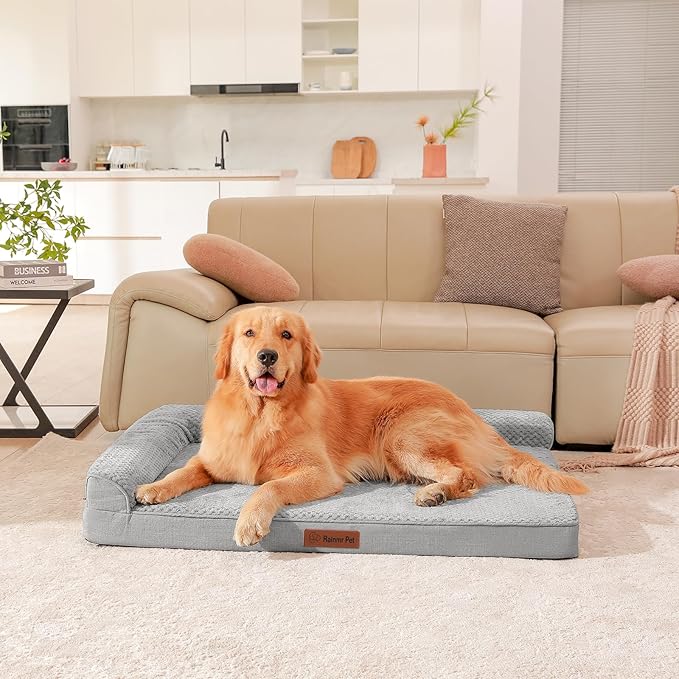 Orthopedic Dog Beds Large Sized Dog, 3 Inch Memory Foam Pet Bed for Medium and Large Dogs, Washable Removable Cover, Nonskid Bottom, Waterproof, 44x32 Inches XXL Light Grey-Mewly Pet