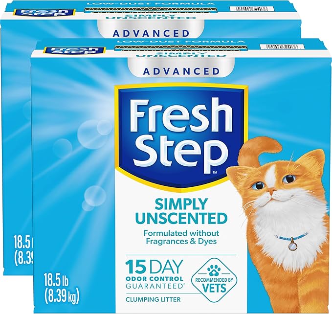 Fresh Step Advanced Simply Unscented Clumping Litter, Fresh Step Unscented Cat Litter Fights Odor on Contact, 37 lbs. (2 x 18.5 lb. Box)-Mewly Pet