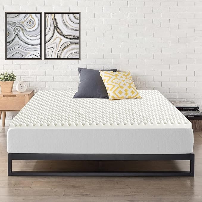 Mayton Convoluted Egg Shell 2-inch Breathable Foam Bed Topper | Makes Mattresses Comfortable and Relaxing, Provides Faster Pain Relief and Provides Orthopedic Beneficial Support, Queen, Off-White
