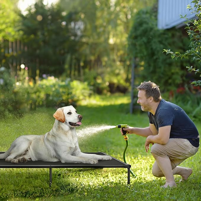 Veehoo Chewproof Elevated Dog Bed - Cooling Raised Pet Cot, Breathable Mesh, Washable & Non-Slip for Large Dogs, Indoor/Outdoor, Black Mat and Black Frame, 59x37inches (Model CWC2203A03)-Mewly Pet