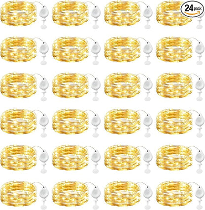 Brightown 24 Pack LED Fairy Lights Battery Operated String Lights, 7ft 20LED Waterproof Silver Wire String Lights, Firefly Starry Moon Lights for Mason Jars DIY Christmas Wedding Party Bedroom