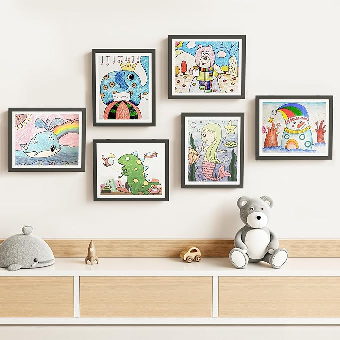 BAIJIALI Black Art Frames for Kids Artwork - Front Opening Holds 150 Drawings, 3D Crafts - 3 Packs 8.5x11 with mat or 9x12 without Mat