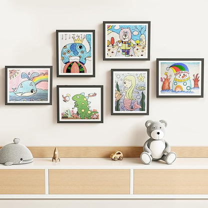 BAIJIALI Black Art Frames for Kids Artwork - Front Opening Holds 150 Drawings, 3D Crafts - 3 Packs 8.5x11 with mat or 9x12 without Mat