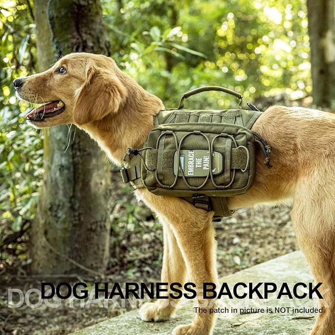 OneTigris Dog Backpack for Hiking Nylon Dog Harness Backpack with Side Pockets for Large Dog with 17"-23.5" Neck Girth and 25"-31" Chest Girth (Green, Medium)-Mewly Pet