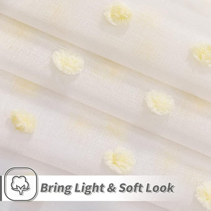 MYSKY HOME Kitchen Curtains 54 Inch Long Small Window Curtains for Bathroom Cafe Bedroom Yellow Pom Pom Curtains for Nursery Boys Room Rod Pocket 2 Pieces Drapes 52 x 54 inch Length