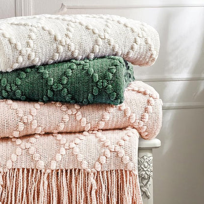 BOURINA Beige Throw Blanket 50 x70 Inches Jacquard Argyle Throw Textured Solid Soft Throws and Blankets for Sofa or Bed Knitted Decorative Blanket