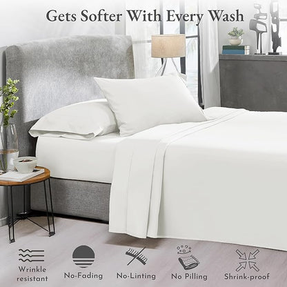 2-Pack Cotton Twin Sheet Sets - 400 Thread Count 100% Cotton Sateen - Extra Soft, Breathable & Cooling Sheets, Wrinkle Resistant, 2 Sets of Deep Pocket Bed Sheets - Ivory (Pale Tone)