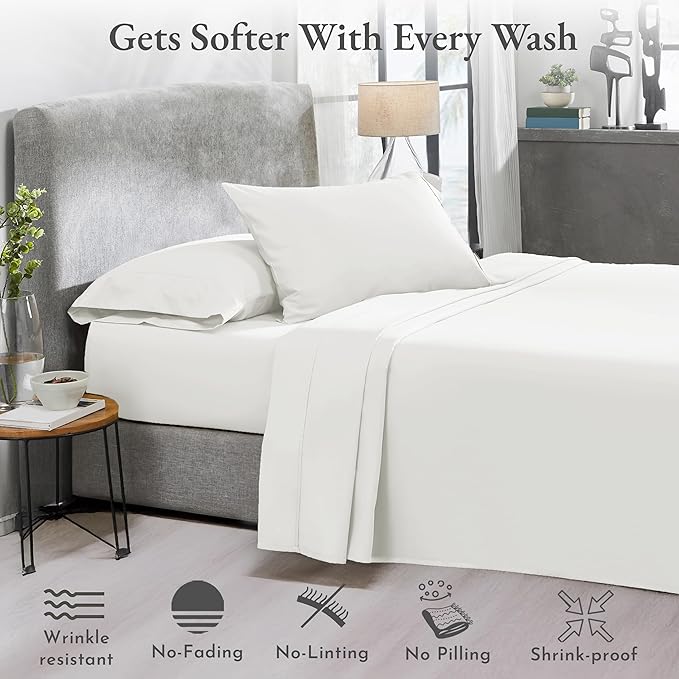 California Design Den 2-Pack Full 100% Cotton Sateen 400 Thread Count Sheets - Extra Soft, Breathable & Cooling Sheets, Wrinkle Resistant, 2 Sets of Deep Pocket Bed Sheets - Ivory (Pale Tone)
