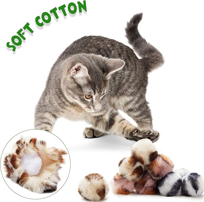 Weewooday 12 Pieces Cat Pom Pom Balls Toys Large Fuzzy Cat Ball Artificial Large Plush Ball for Cats Pets Interactive Playing Indoor(Pink,Leopard)-Mewly Pet