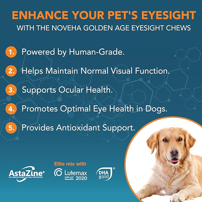 NOVEHA Eye Supplement for Dogs - Vision Support with Lutein + Vitamin C & Astaxanthin Antioxidants - Dog Vitamins for Eyes + Fish Oil for Omega 3 EPA - Made in USA - 90 Soft Chews (3 Pack)-Mewly Pet