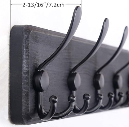 WEBI Rustic Coat Rack Wall Mount,Wood Coat Hooks Wall Mounted Coat Hanger,16" Hole to Hole,Hook Rack Rail,5 Triple Hooks for Hanging Coats,Hats,Jacket,Clothes,Entryway,Black,2 Packs