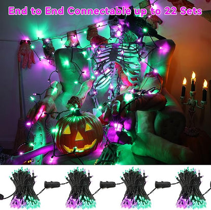 Brizled Purple & Green Halloween Lights, 33ft 100 LED Halloween String Lights, 120V UL Listed Purple Light String Connectable, Mini Green Lighting Set for Indoor Outdoor Tree Party Home Garden Decor