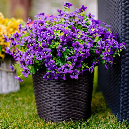 Artificial Flowers for Outdoors Fake Plants - 16 Bundles Fake Plants UV Resistant No Fade Faux Plastic Greenery Home Garden Porch Patio Decoration Office Indoor (Purple)