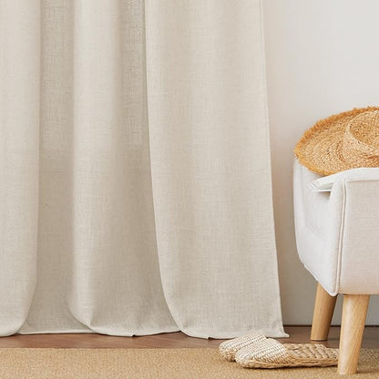 RYB HOME Linen Sheer Curtains - Semi Sheer Light Filtering Privacy Curtains, Country Rustic Window Draperies for Living Room Closet Nursery Doorway, W 52 x L 72, 2 Panels, Beige