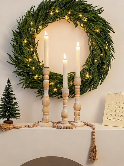 NUPTIO Candlestick Holders Wood for Home: Set of 3 Tall Farmhouse Taper Candle Holders Mantel Decor