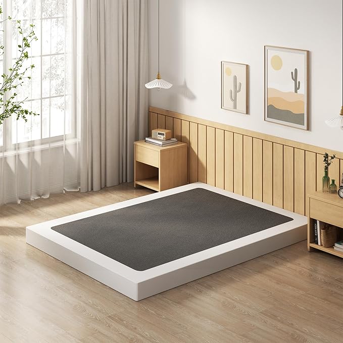 EMODA King Box Spring Bed Base 5 Inch Heavy Duty Metal Mattress Foundation with Fabric Cover, 3000LBS Max Weight Capacity, Noise Free, Easy Assembly