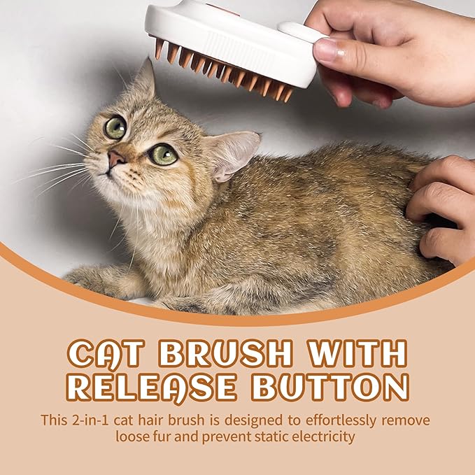 Spritz Defur Comb for Cats, New 3-in-1 Cat Steam Brush for Massaging and Cleaning Shedding Pets, Comb for Long and Short Hair Cats and Dogs Grooming Tool (White)-Mewly Pet