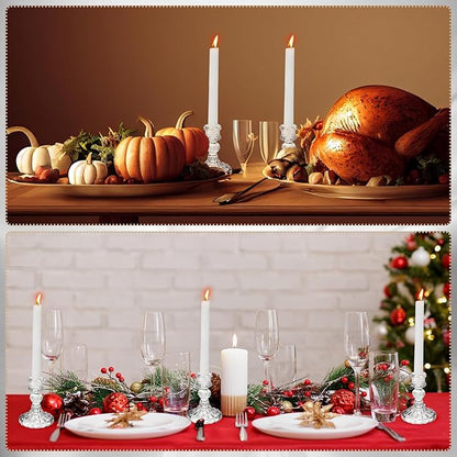 Suclain 24 Pcs Glass Taper Candle Holder Sets 12 Candlestick Holder with 12 White Long Candles for Wedding Party Decor Dinner Decoration(Clear)
