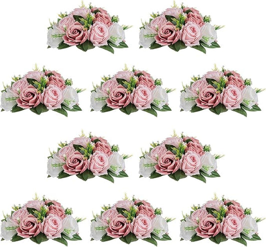 NUPTIO Flower Balls for Wedding Centerpieces - 10 Pcs 9.5 inch Diameter Fake Flower Ball Arrangement Bouquet Party Centerpieces for Tables - Dusty Rose Bouquet Centerpiece Flowers for Wedding Table