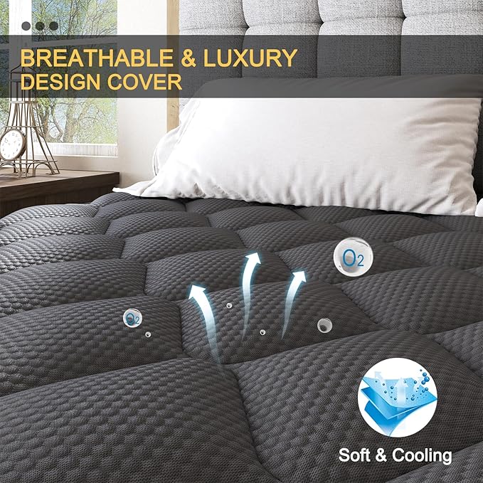 King Mattress, 14 Inch Hybrid Mattresses Black Euro Top Medium Firm for Back & Lumbar Support, 100 Night Trial, Individual Pocket Spring Bed for Motion Isolation & Pressure Relief