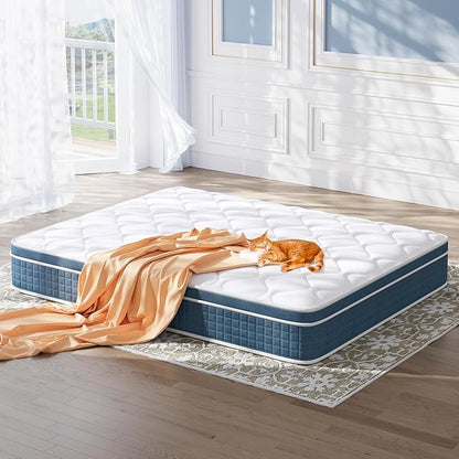 koorlian Twin XL Mattress 12 Inch - Cooling Hybrid Mattress in a Box for Back Pain Relief - Pocket Spring & Memory Foam | Fiberglass-Free, Medium Firm Feel, CertiPUR-US, 120 Nights Trial