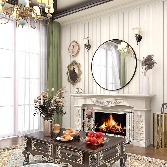 BEAUTYPEAK 24 Inch Round Mirror, Metal Frame Circle Mirror, Wall Mounted for Entryway, Bathroom, Vanity, Living Room, Black