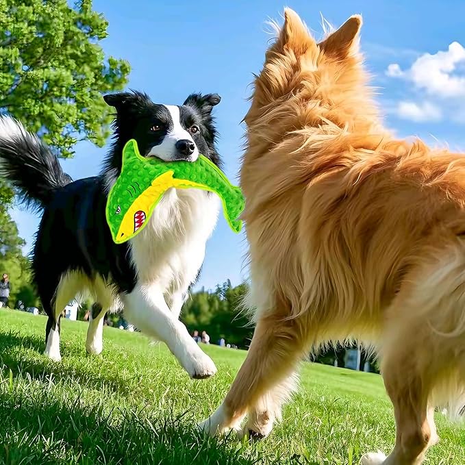 Squeaky Dog Toy No Stuffed Dog Toys,Green Shark Puppy Toys for Small Medium Large Breed pups Teething Interactive Toy to Keep Them Busy, Best Christmas Birthday Gift-Mewly Pet