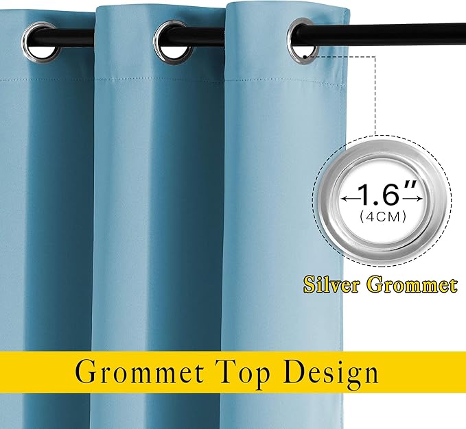 NICETOWN Room Darkening Curtains for Living Room - Easy Care Solid Thermal Insulated Silver Grommet Light Blocking for Bedroom/Kids Room (2 Panels, 46 by 63, Teal Blue)