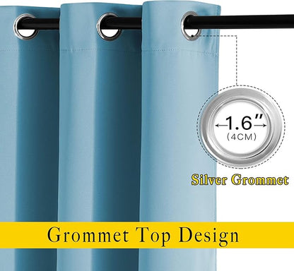 NICETOWN Teal Blue Room Darkening Curtains for Living Room, Grommet Thermal Curtains Light & Sound Reducing Window Treatments for Bedroom/Home Family, W46 x L102