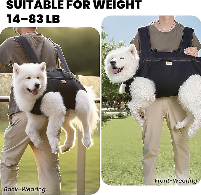 Dog Lift Harness Backpack Carrier for Large Dogs, Full Body Sling with Handle, Dog Harness for Joint Injuries, Arthritis, Ideal for Stairs, Elderly Dogs (Black S/M-Large 14-20 LBS)-Mewly Pet