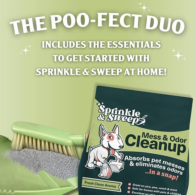 Sprinkle & Sweep Pet Accident Cleanup for all Hard Surface - Non Toxic Quick Pet Mess Cleaner & Odor Remover for Urine, Poop, Vomit, Diarrhea & Potty Training, Hair Balls (1Bag + Sweeper Kit)-Mewly Pet