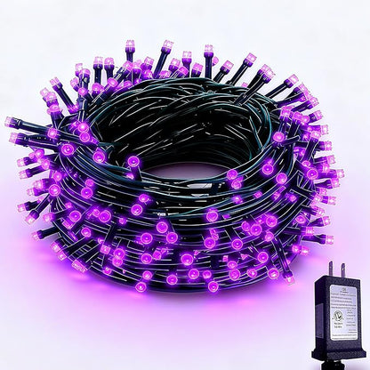 RPGT Christmas Tree Light 500 LEDs 172ft Green Cable Wire Low Voltage Fairy String Twinkle Lights Waterproof 12 Modes for Party, Halloween, Outdoor, Garden, Wedding, Home Decoration (Purple)
