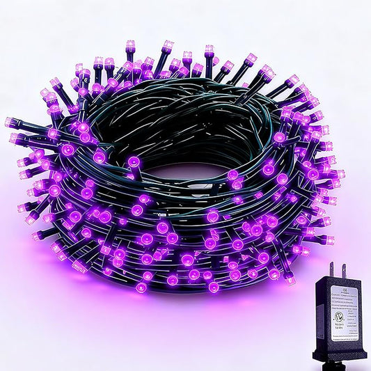 RPGT Christmas Tree Light 500 LEDs 172ft Green Cable Wire Low Voltage Fairy String Twinkle Lights Waterproof 12 Modes for Party, Halloween, Outdoor, Garden, Wedding, Home Decoration (Purple)