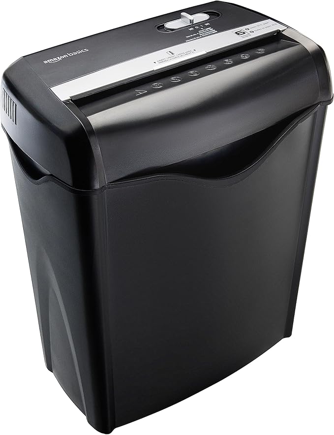 Amazon Basics 6 Sheet Cross Cut Paper and Credit Card Home Office Shredder with 3.8 Gallon Bin, Black-Mewly Pet