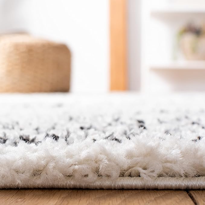 SAFAVIEH Arizona Shag Collection Area Rug - 10' x 14', Ivory & Black, Moroccan Design, Non-Shedding & Easy Care, 1.6-inch Thick Ideal for High Traffic Areas in Living Room, Bedroom (ASG741Z)