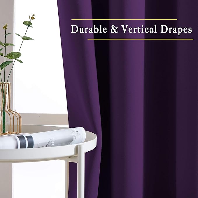 NICETOWN Bedroom Blackout Curtains Panels - Triple Weave Energy Saving Thermal Insulated Solid Grommet Blackout Draperies for Patio (80 inches by 108 Inch, Royal Purple, Set of 2)