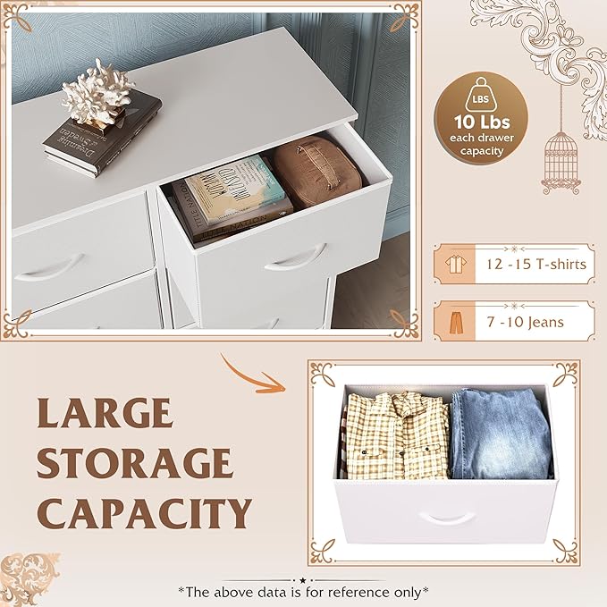 WLIVE White Dresser for Bedroom, 6 Drawer Double Dresser, Fabric Storage Tower with Fabric Bins, Chest of Drawers for Closet, Living Room, Hallway