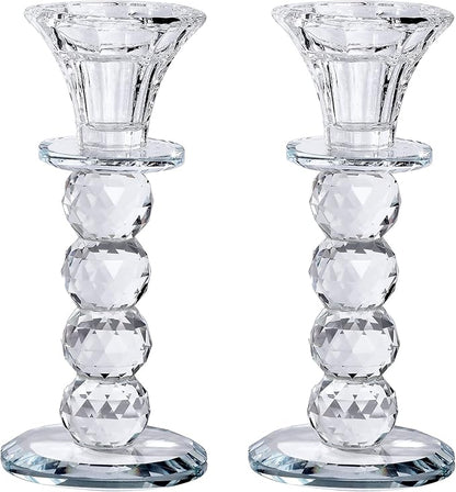 Crystal Candle Holder Set, 2 Pcs Taper Glass Candlestick Holders, Unity Clear Candle Holders for Dinning, Party, Wedding, Birthday, Multi Pillar Candelabra Candle Holder Stand Decorative