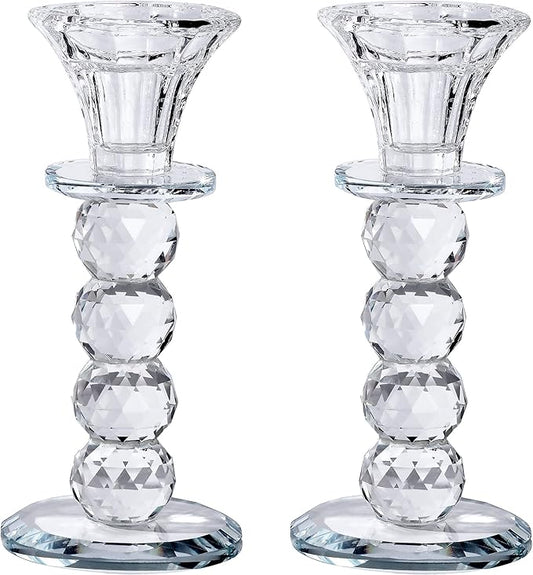 Crystal Candle Holder Set, 2 Pcs Taper Glass Candlestick Holders, Unity Clear Candle Holders for Dinning, Party, Wedding, Birthday, Multi Pillar Candelabra Candle Holder Stand Decorative