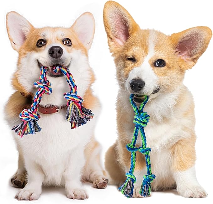 2 Pack Dog Rope Toy for Small Dogs, Puppy Teething Toys, Durable Cotton Puppy Chew Toys for Teething, Small Dog Toys for Aggressive Chewers, Interactive Tug of War Dog Toy for Puppies Boredom-Mewly Pet