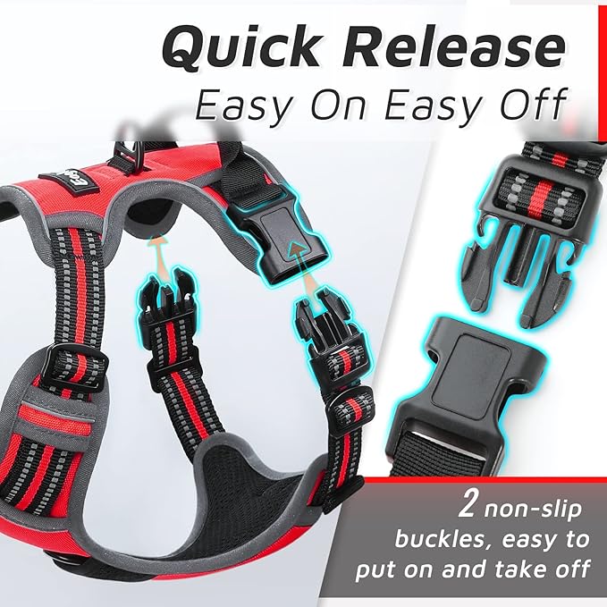 Eagloo Dog Harness Medium Sized Dog, No Pull Service Vest with Reflective Strips and Control Handle, Adjustable and Comfortable for Easy Walking, No Choke Pet Harness with 2 Metal Rings, Red, M-Mewly Pet