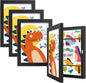 BAIJIALI Black Art Frames for Kids Artwork - Front Opening Holds 150 Drawings, 3D Crafts - 4 Packs 8.5x11 with mat or 9x12 without Mat