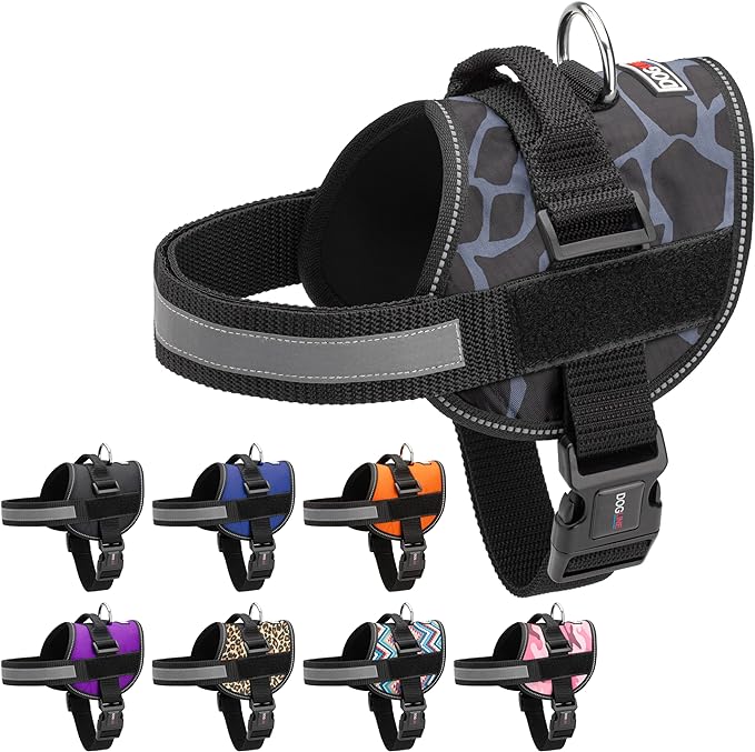 Dogline Dog Harness, Reflective No-Pull Adjustable Vest with Handle for Walking, Training, Breathable, No - Choke Harness for Small, Medium or Large Dogs Room for Patches Girraffe Grey XS 15"-18"-Mewly Pet